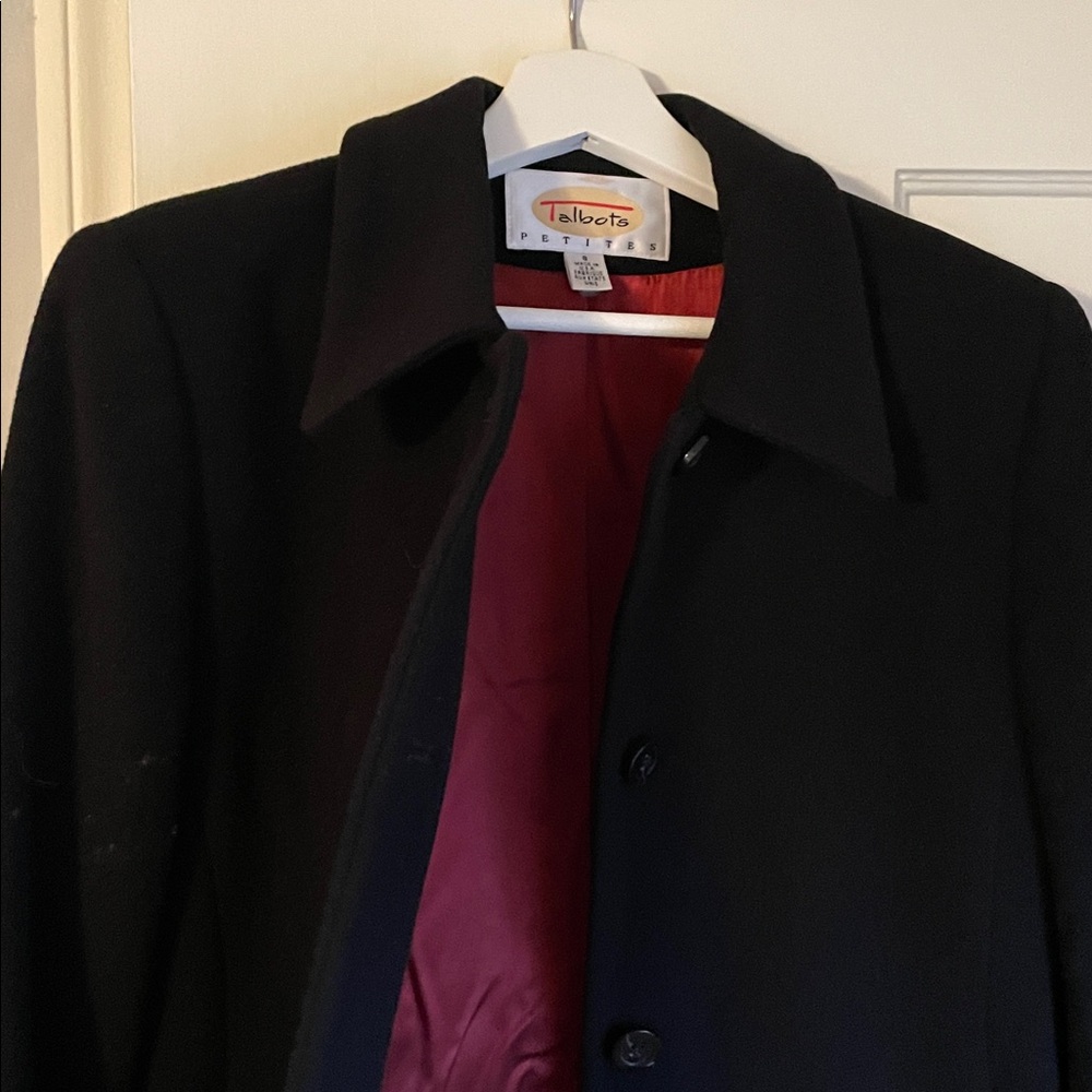 Talbots long black wool and cashmere blend coat. Sz 8 petite, Mid thigh length - Picture 6 of 7